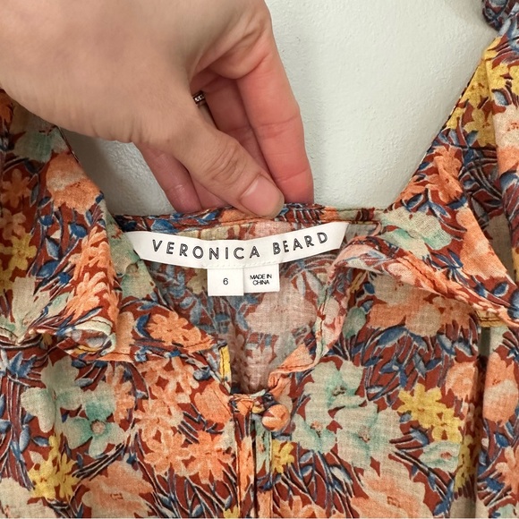 Veronica Beard Malgosia Floral Print Button Front Ruffle Midi Dress Sz 6 Cotton - Picture 9 of 16